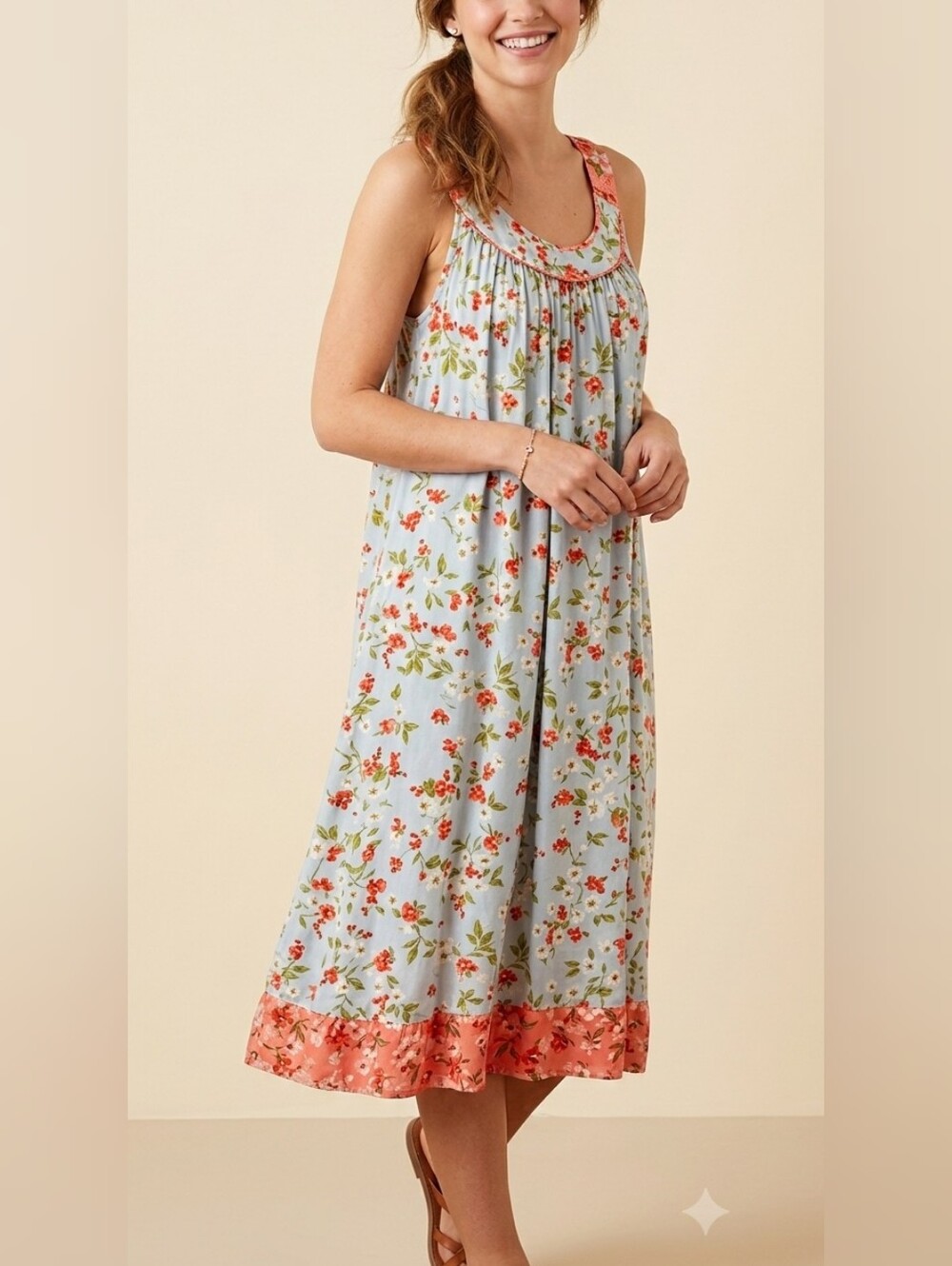 April Cornell Floral Cottagecore Rayon Tank Dress Sleeveless Pockets Size XL
